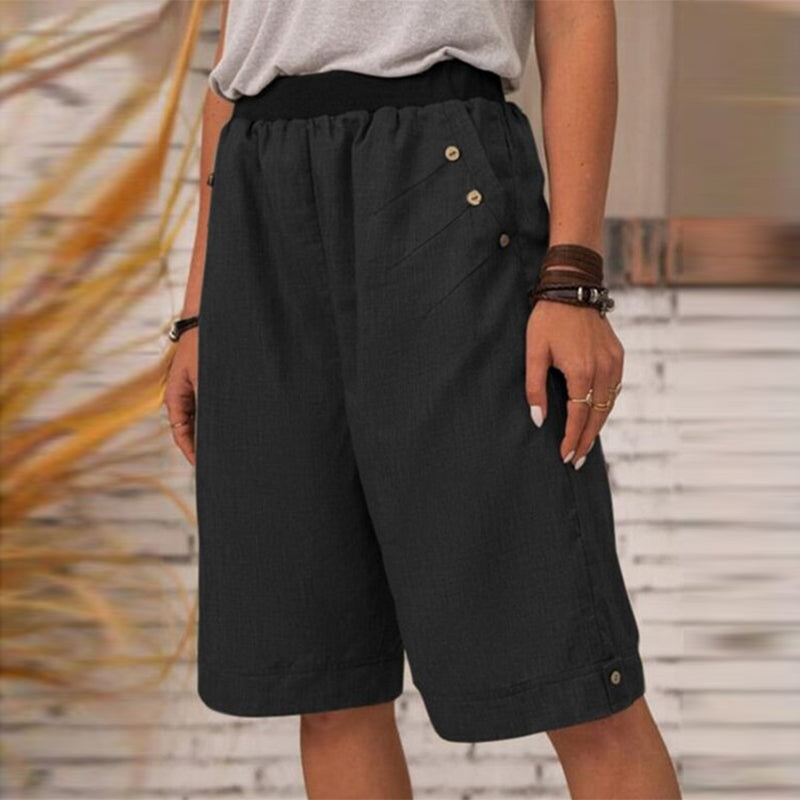 Ensfarget shorts med rette ben for damer