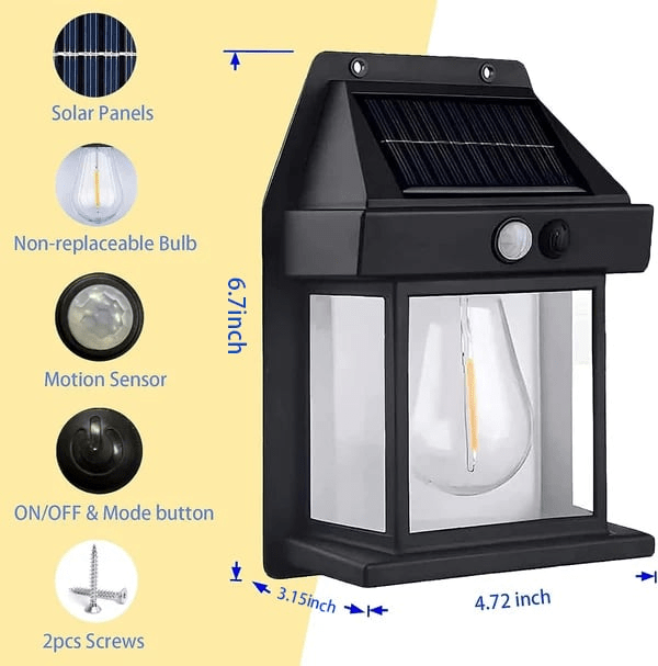Solcelle Vegglampe med Bevegelsessensor – Energisparende, Vanntett, Supersterkt Lys for Utendørsbruk (Hvit/Svart) - NordHjem