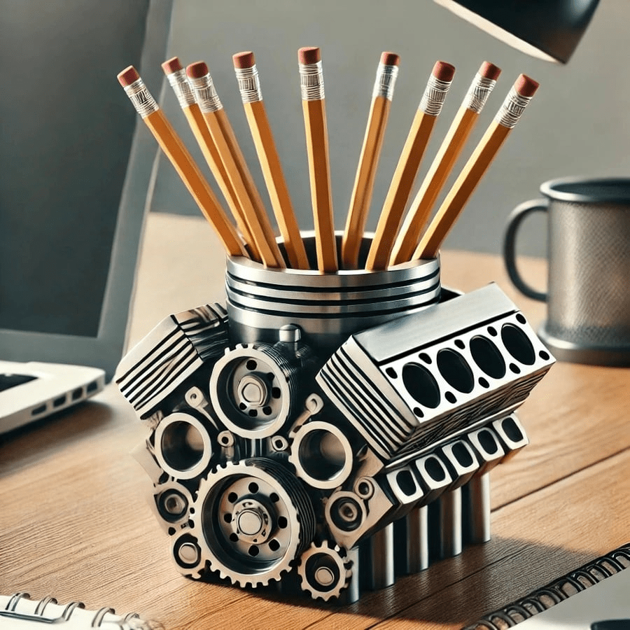 V8 - motor penneholder – Kraftfull skrivebordsorganisator for bil - og teknikkentusiaster - NordHjem