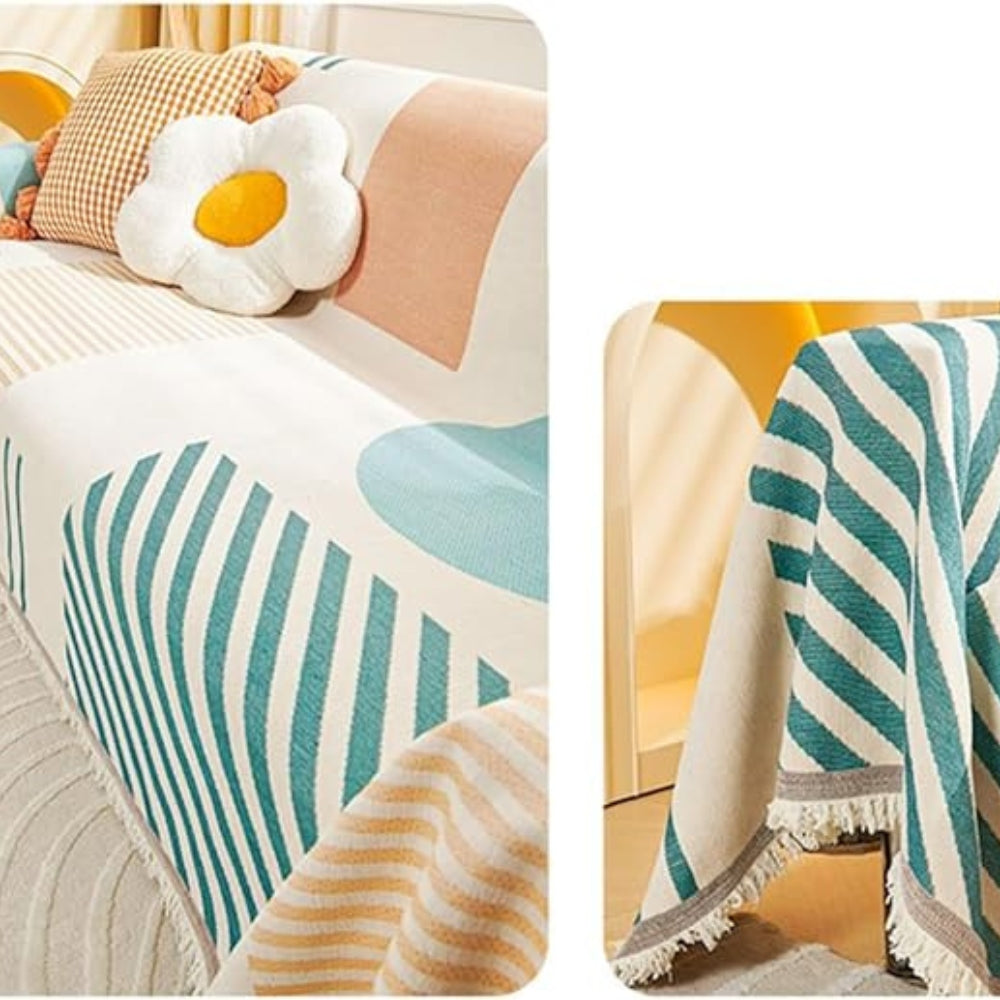 Meringue chenille-sofatrekk med geometrisk mønster