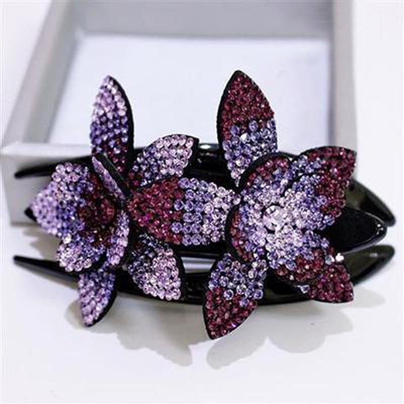 Rhinestone Double Flower Hårklemme