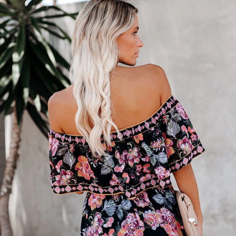 Off Shoulder - trykt maxi - kjole - NordHjem