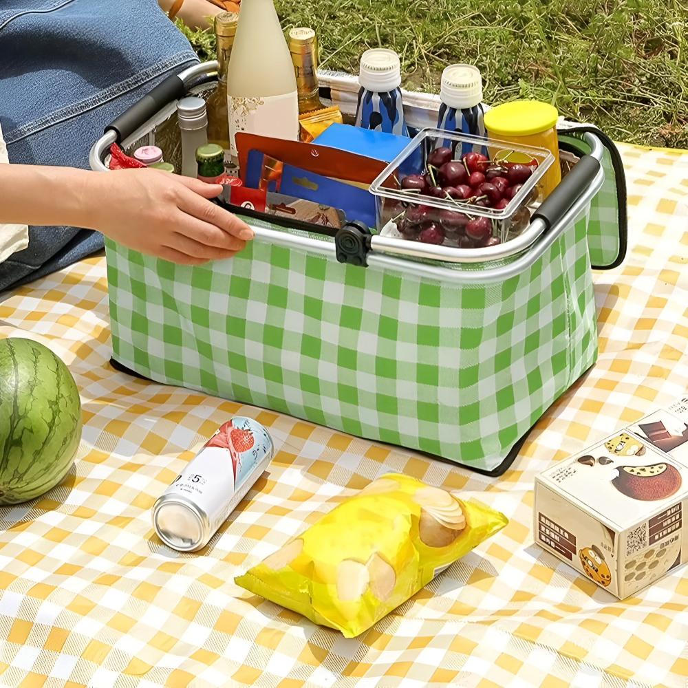 Sammenleggbar piknikkurv med rutemønster