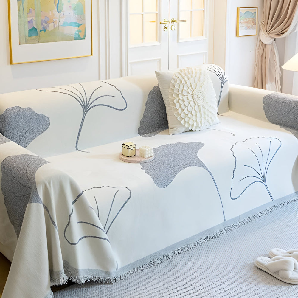 Sofatrekk med ginkgoblader i pastoral stil