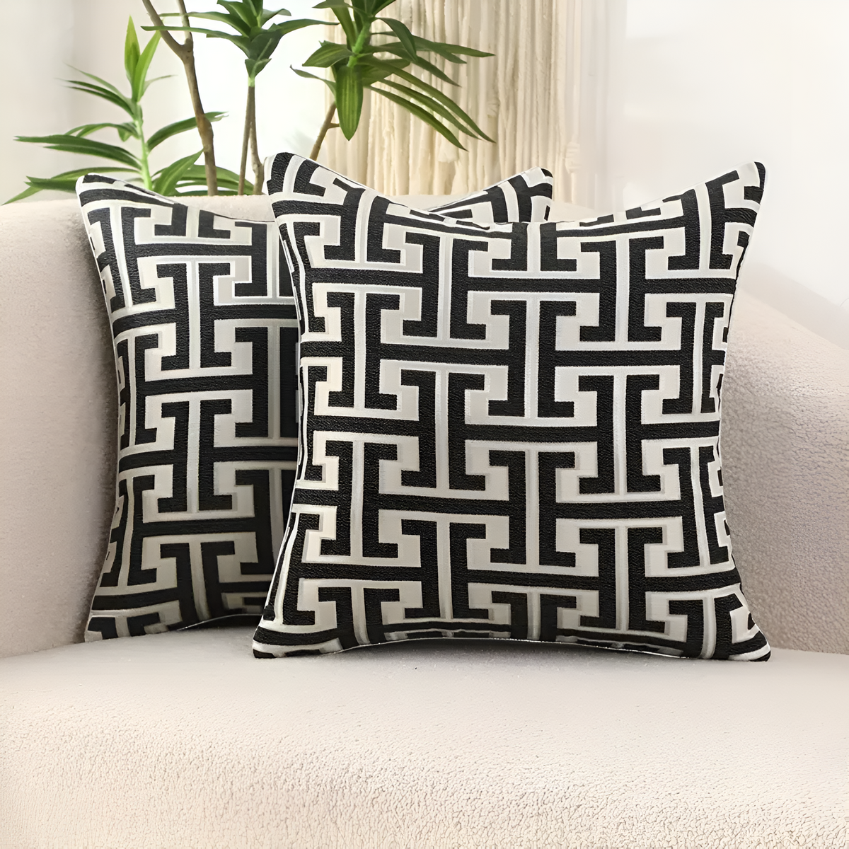 Luksuriøst putetrekk i geometrisk jacquard