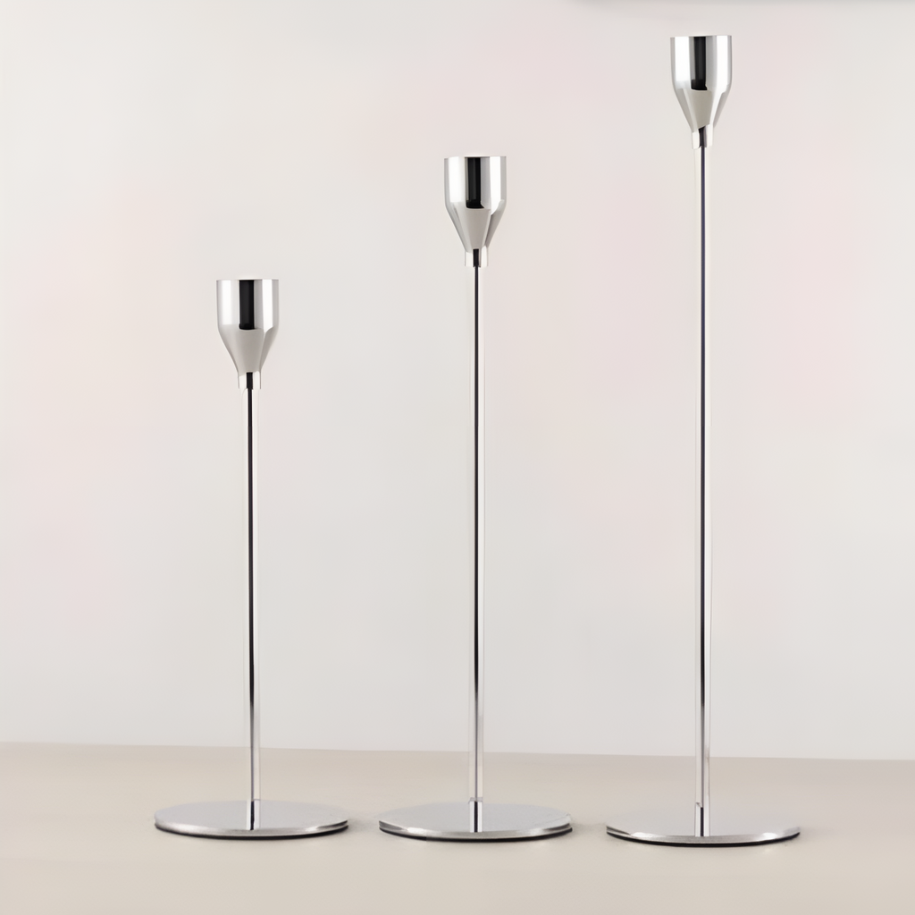 Elegante lysestaker i metall | Sett med 3