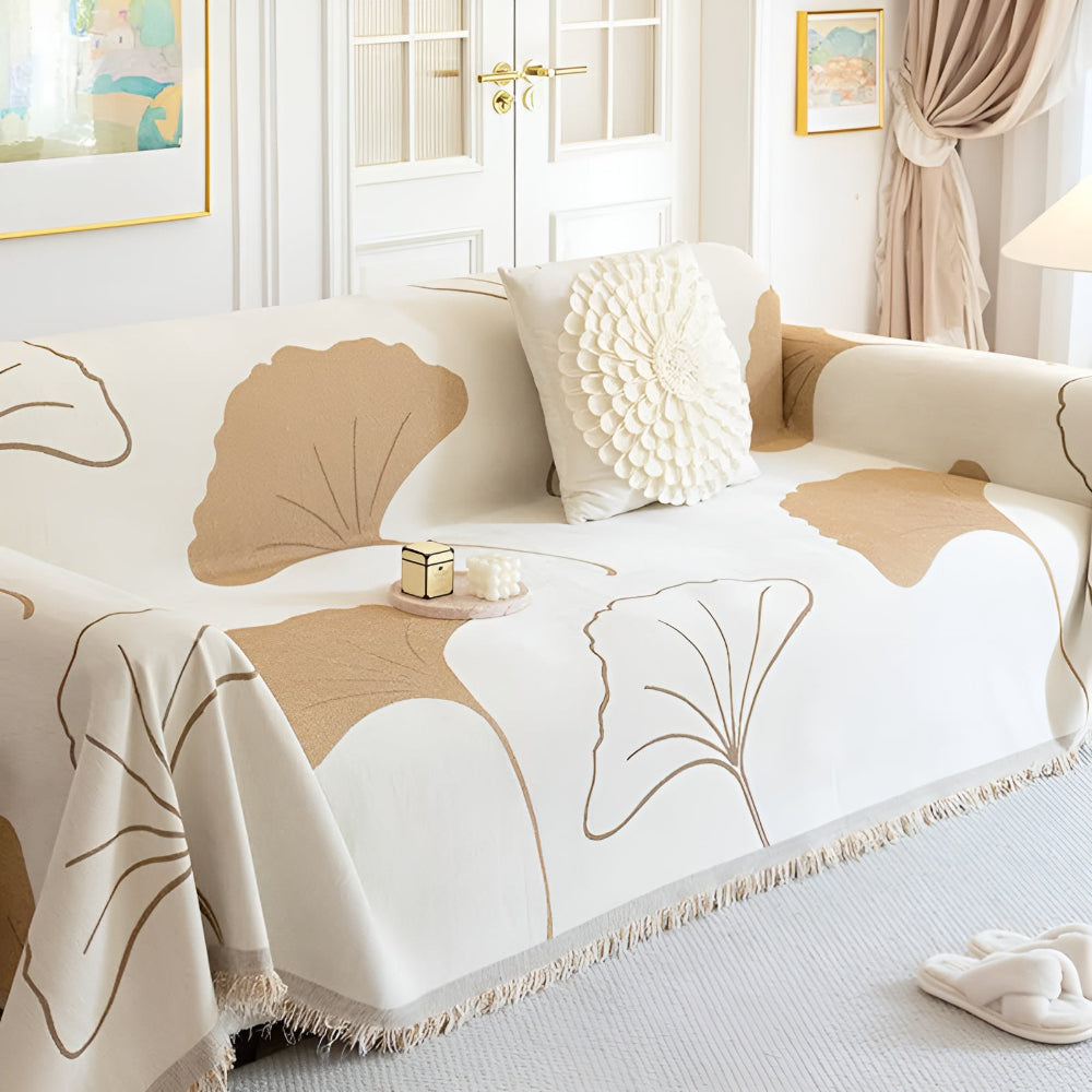 Sofatrekk med ginkgoblader i pastoral stil