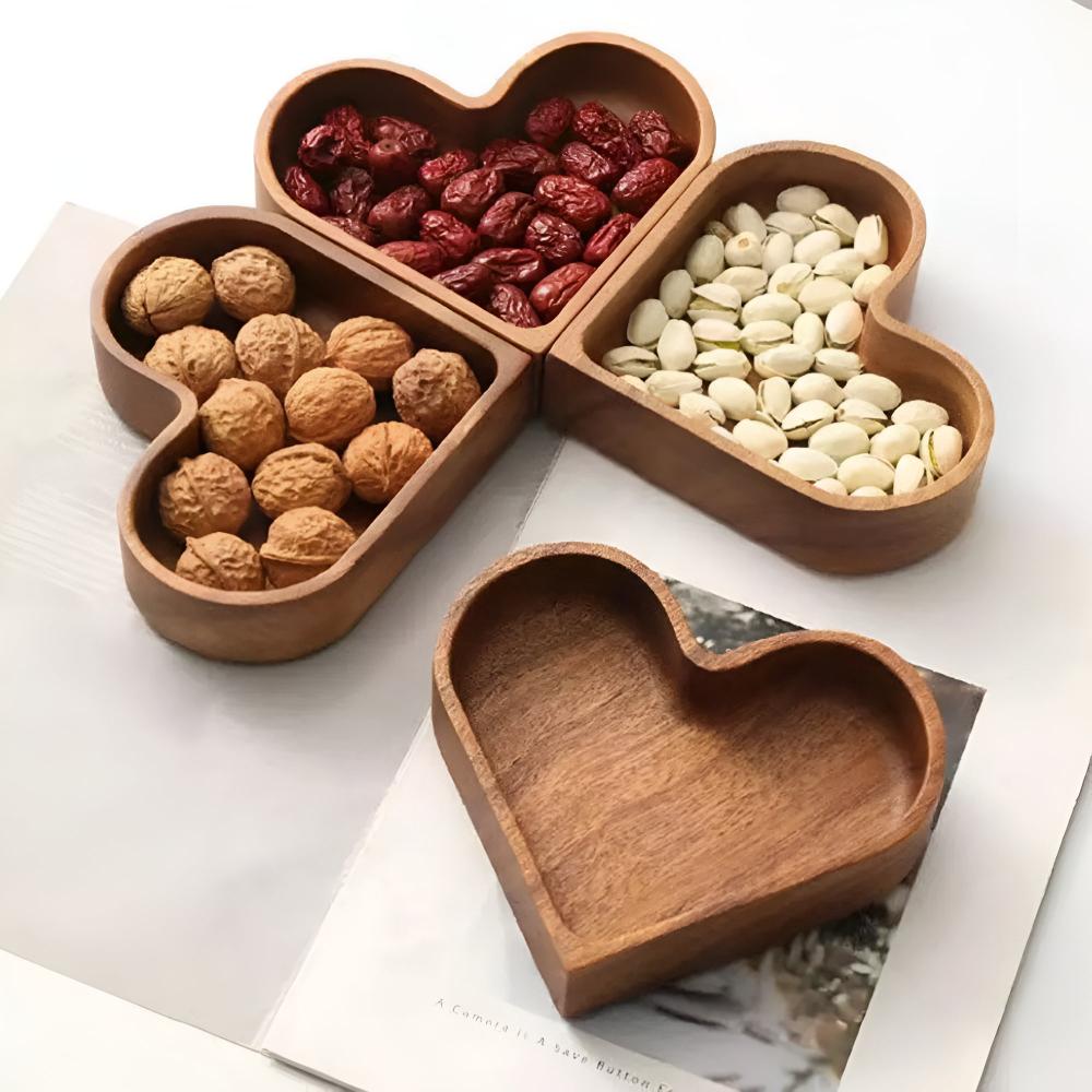 Hjerteformede snacksfat i tre | 4 stk