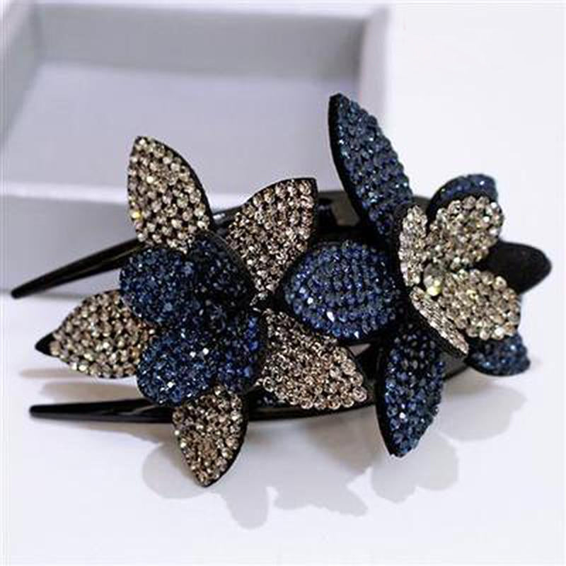 Rhinestone Double Flower Hårklemme