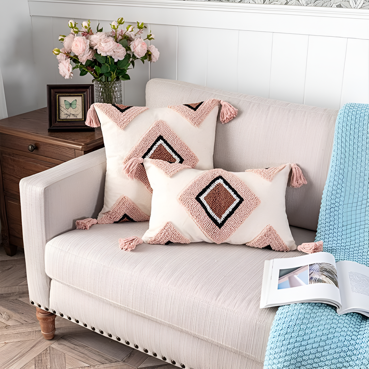 Tuftet brodert boho-putetrekk