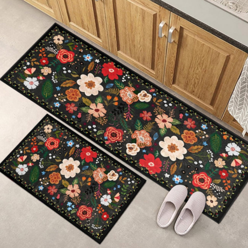 Boho kjøkkenmattesett med engblomster