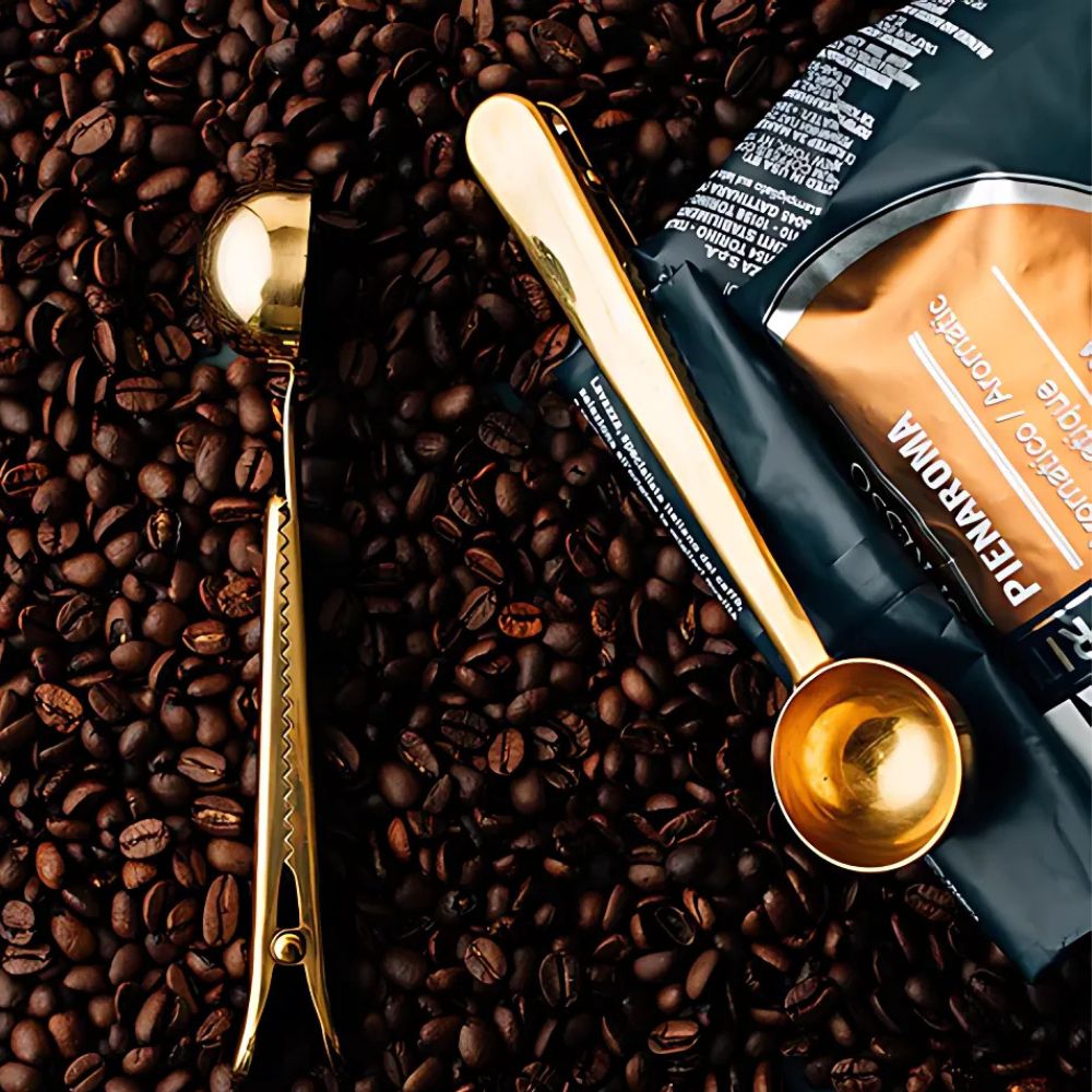 Kaffeskje med klips til posen