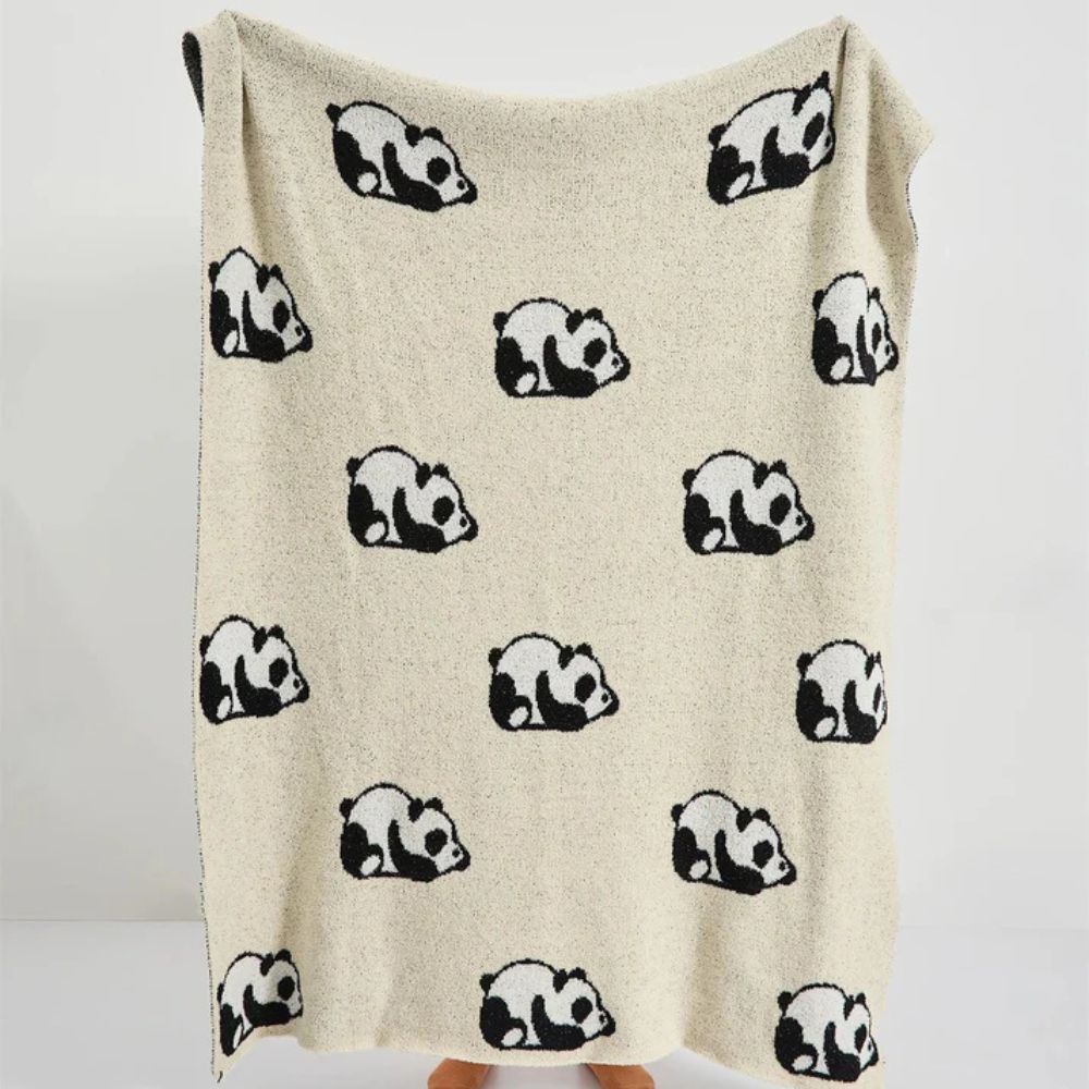 Kawaii strikkepledd med panda