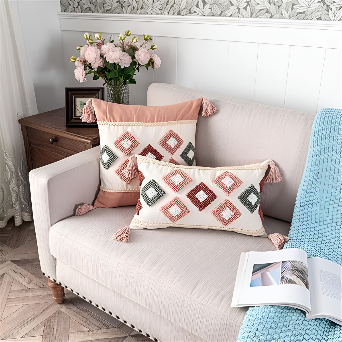 Tuftet brodert boho-putetrekk