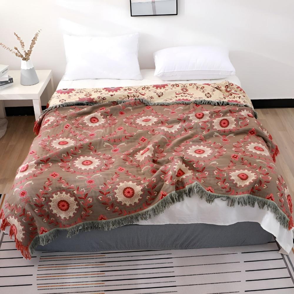Retro mandala vendbart bomullspledd