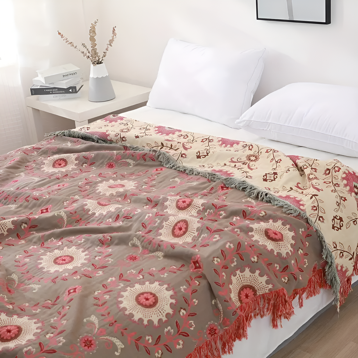 Retro mandala vendbart bomullspledd
