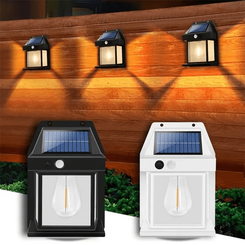 Solcelle Vegglampe med Bevegelsessensor – Energisparende, Vanntett, Supersterkt Lys for Utendørsbruk (Hvit/Svart) - NordHjem