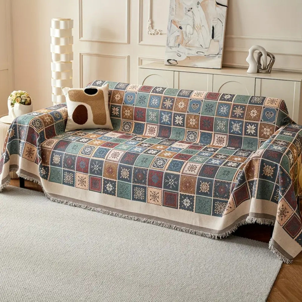 Geneva strikket boho-sofatrekk – 71"x71"