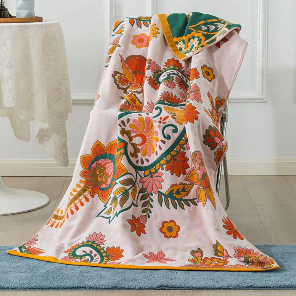 Pustende bomullshåndkle med blomsterharmoni – 35"x67"