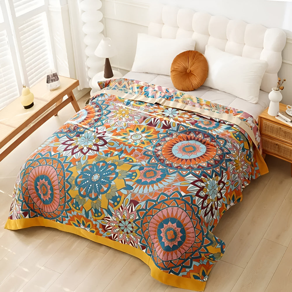 Marokkansk bomullspledd i blomsterjacquard – 59"x79"