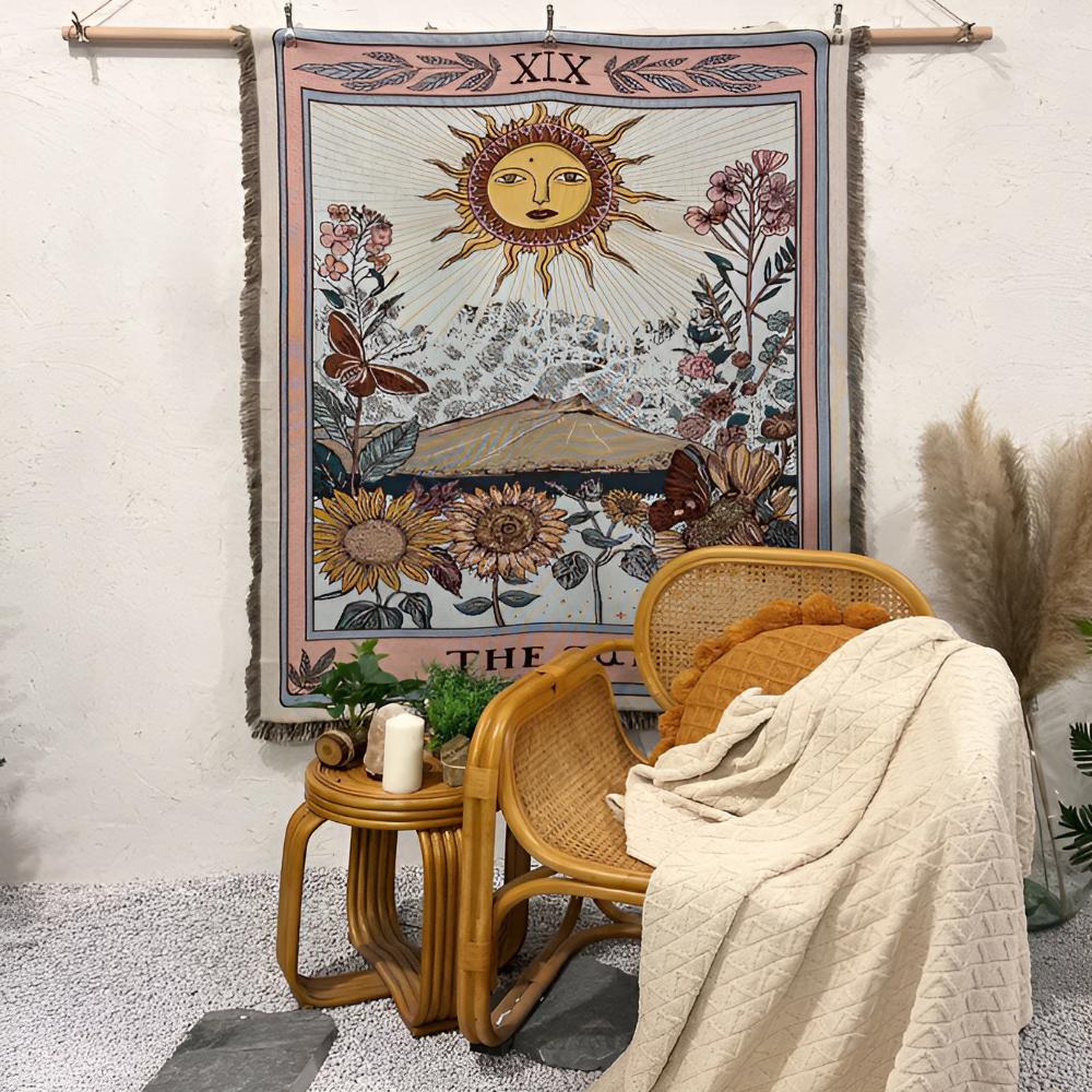 Boho-veggpledd med solmotiv