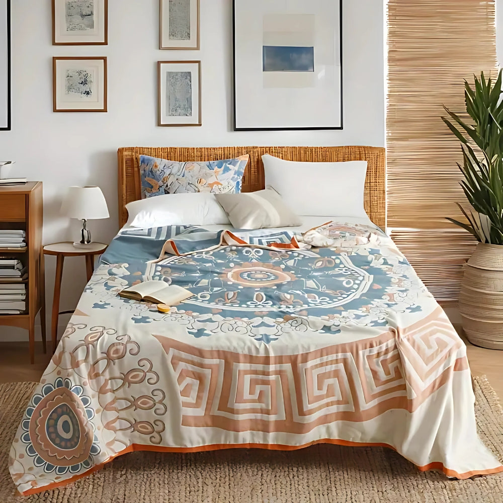 Santorini mandala bomullspledd – Terrakotta Charm