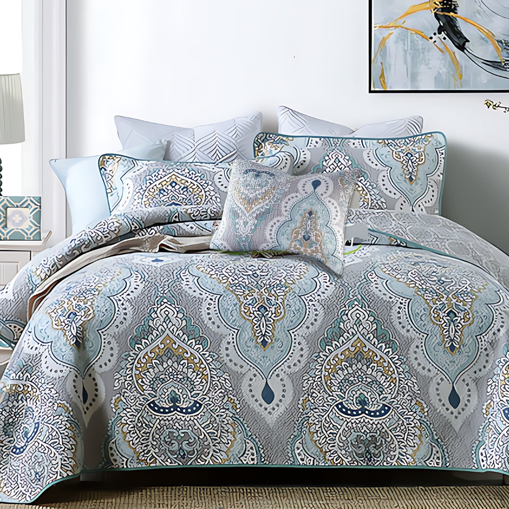 Paisley sengeteppesett i turkis – 91"x98"