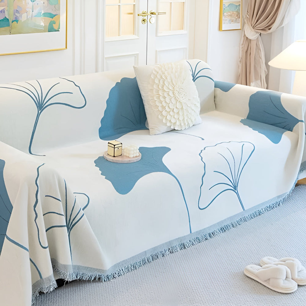 Sofatrekk med ginkgoblader i pastoral stil