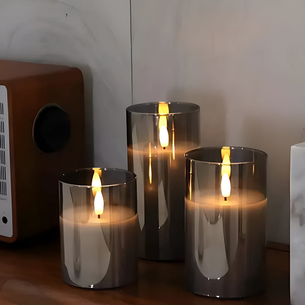 Eteriske 3D-lys uten flamme | Sett med 3 – Crystal Hvit