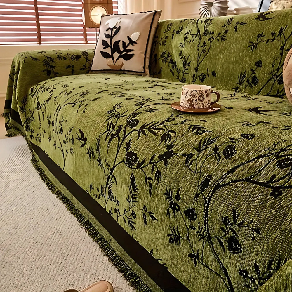 Ormel elegant chenille-sofatrekk – Olivengrønn
