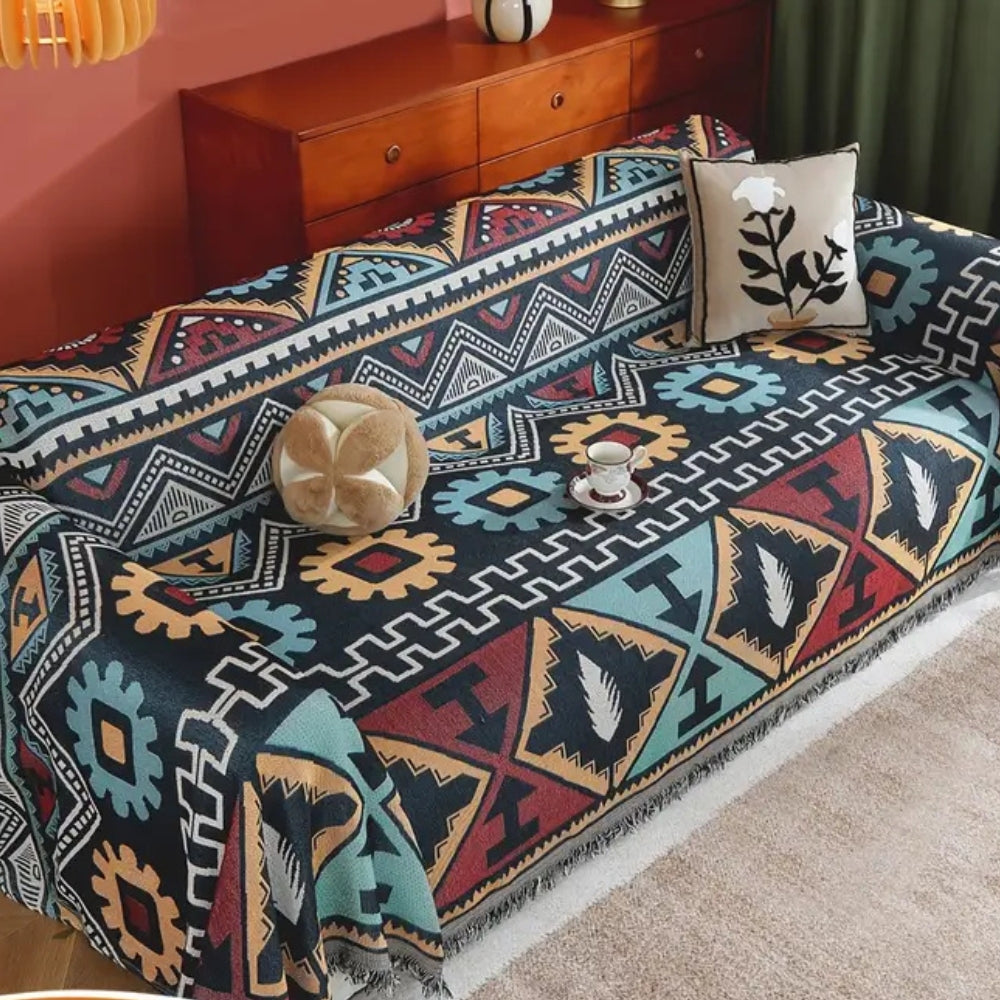 Sofatrekk med aztekisk geometrisk mønster – 71"x71"