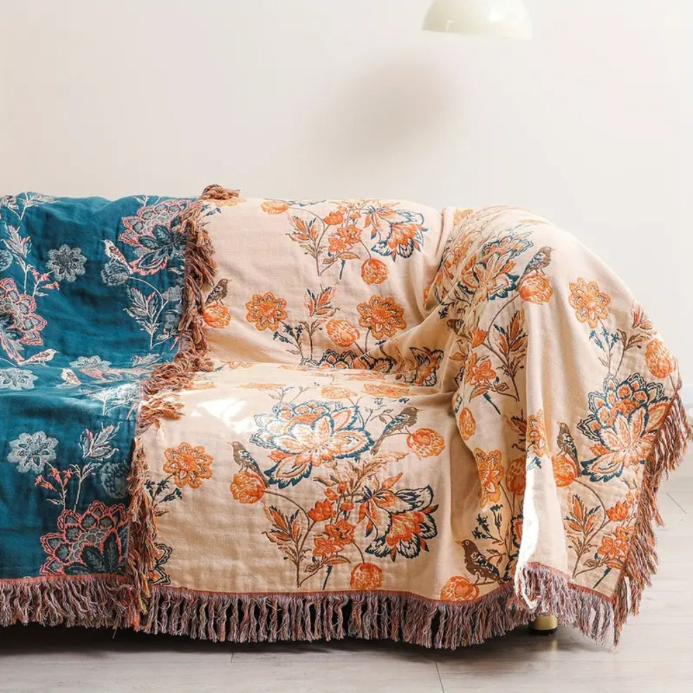 Rustikt lunt boho-pledd i bomull – 79"x91"