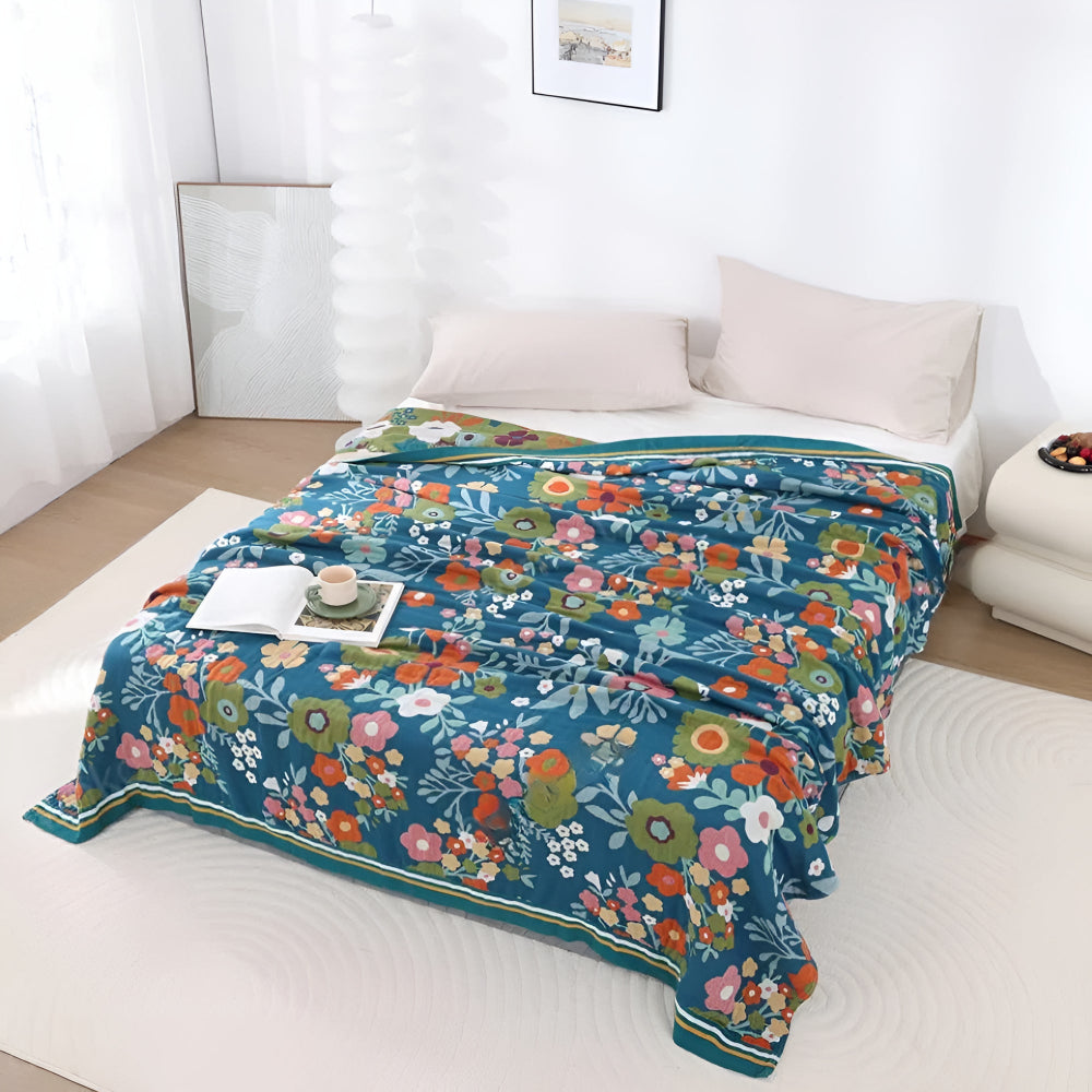 Botanisk bomullspledd med villblomster – 59"x79"