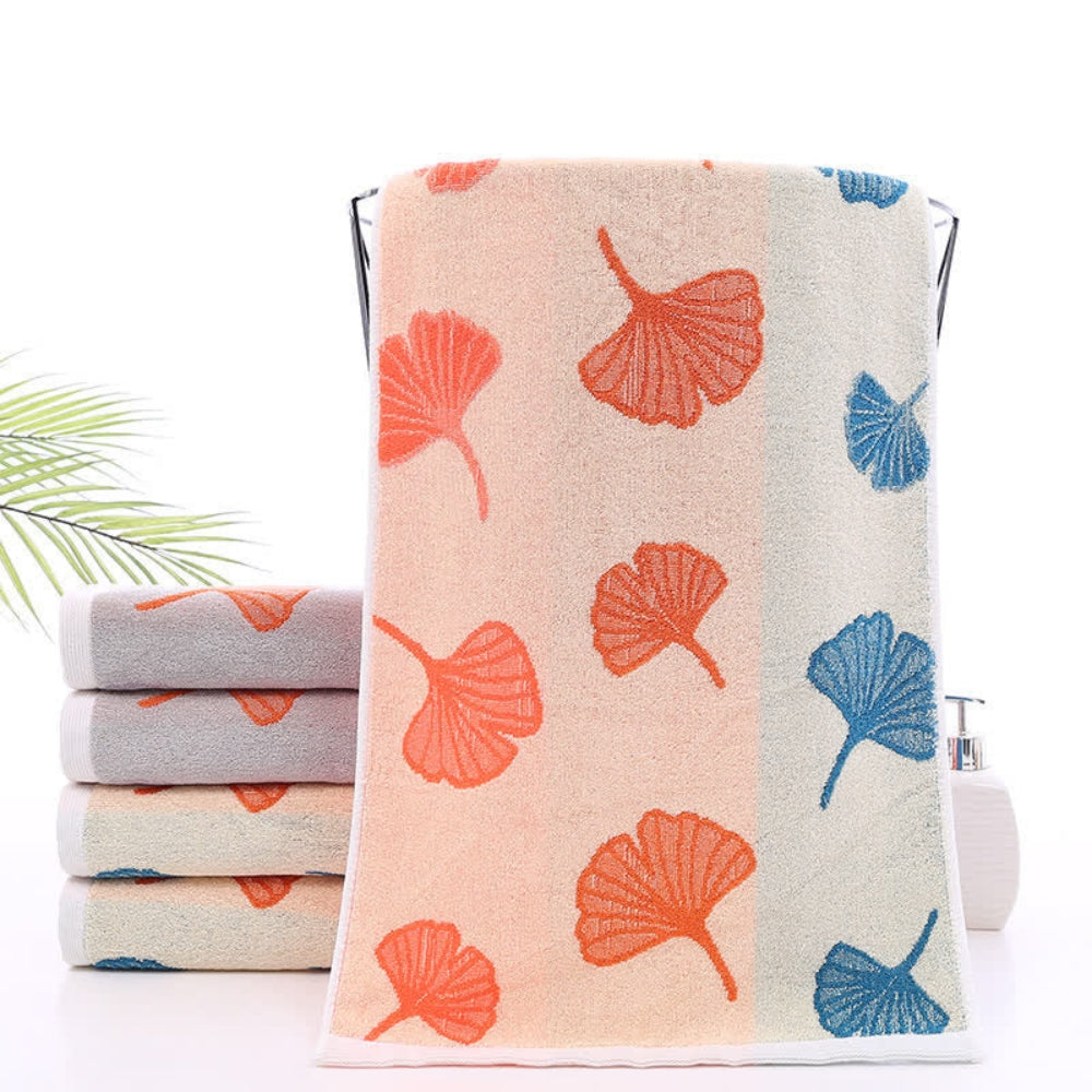 Ginkgo Bliss håndkle i bomull – Aprikos & Oransje