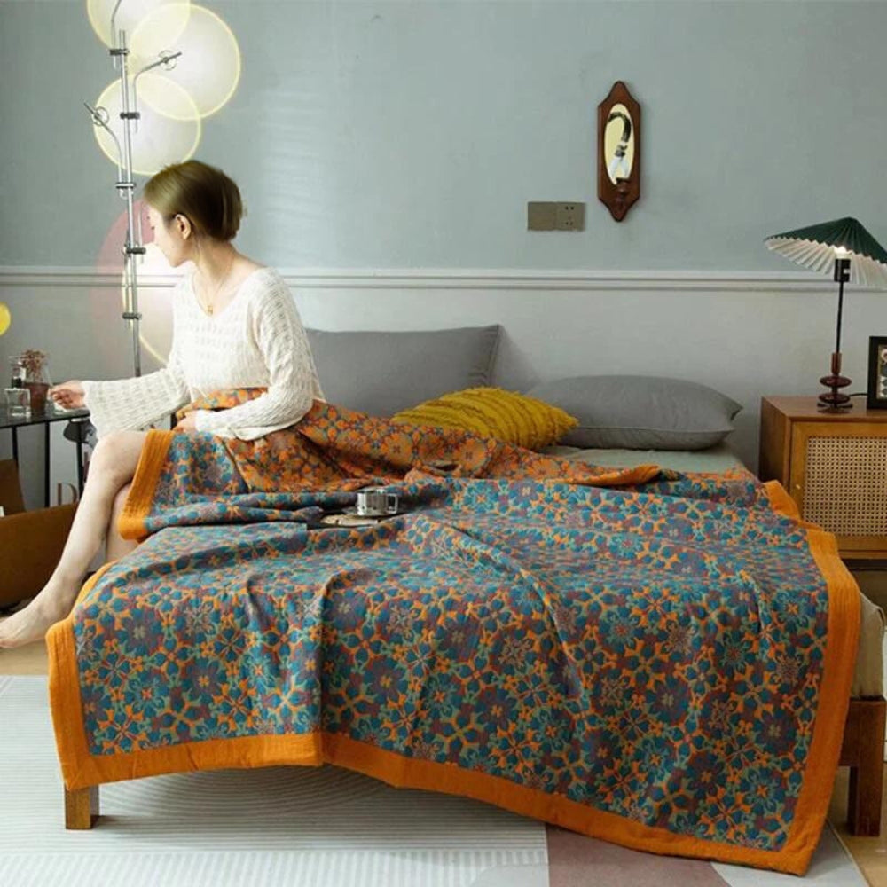 Citrus Sunrise bomullspledd i seks lag – Blanket with 2pcs Pillowcases