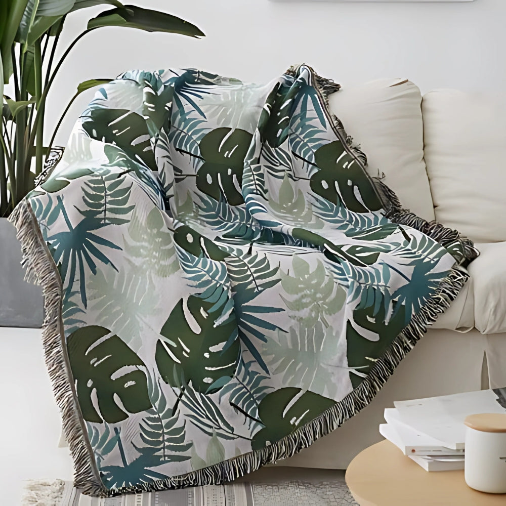 Sofatrekk og pledd med palmeblader og dusker – 35"x59"