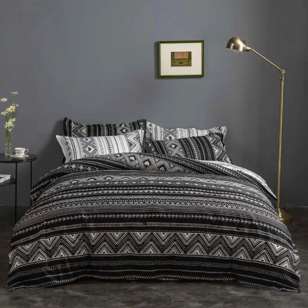 Avenzo sengetøysett i moderne boho-stil – Geo Koksgrå