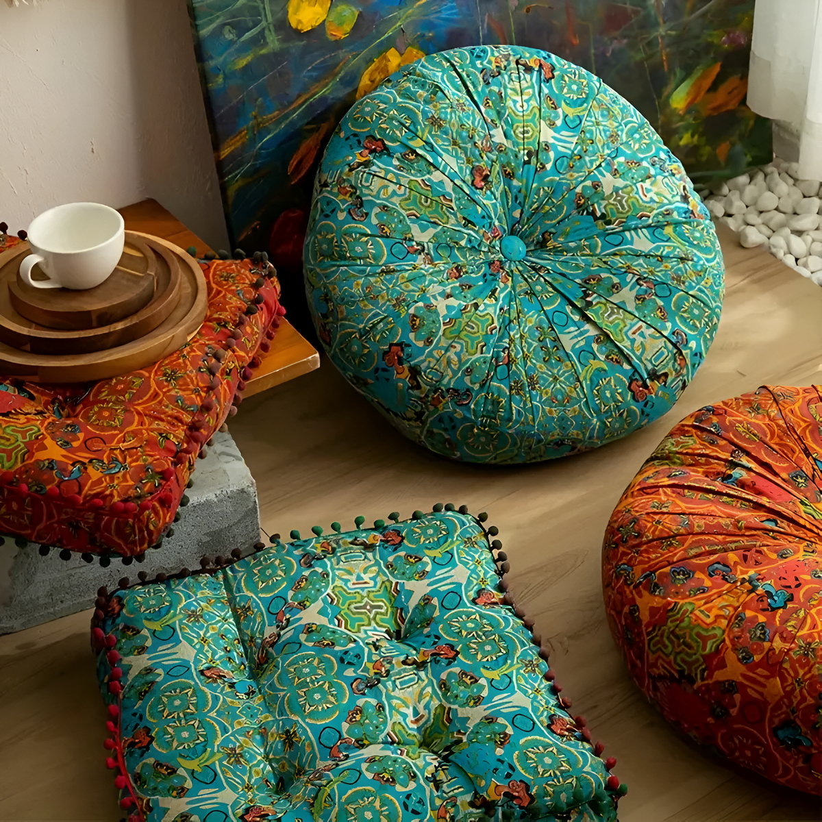 Bohemsk brodert gulvpute – Oransje