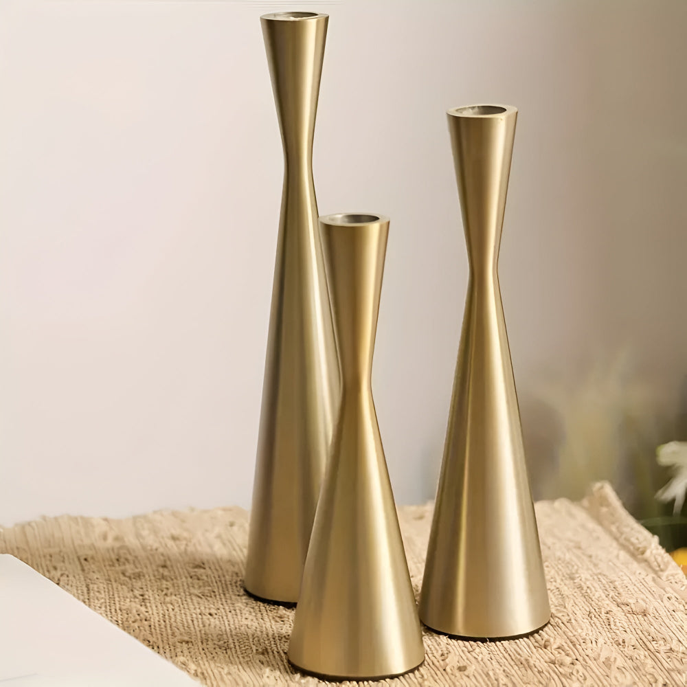 Elegante nordiske messinglysestaker | Sett med 3