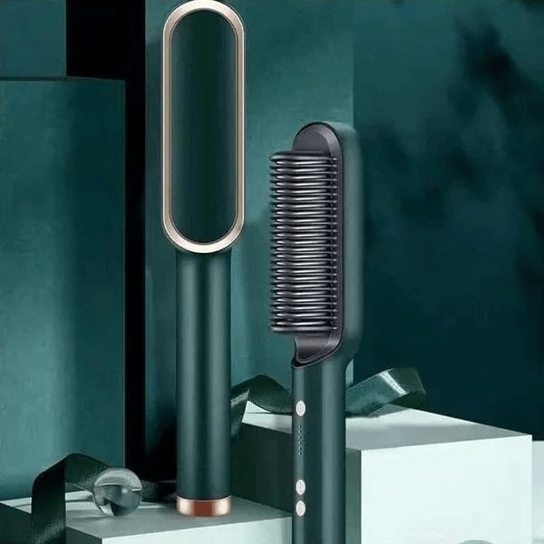 2 - i - 1 Hårbørste & Rettetang | Anti - Frizz, Glatt & Enkel Styling | PTC Oppvarming | For Alle Hårtyper & Skjegg - NordHjem