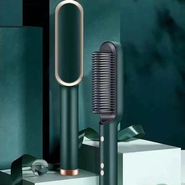 2-i-1 Hårbørste & Rettetang | Anti-Frizz, Glatt & Enkel Styling | PTC Oppvarming | For Alle Hårtyper & Skjegg
