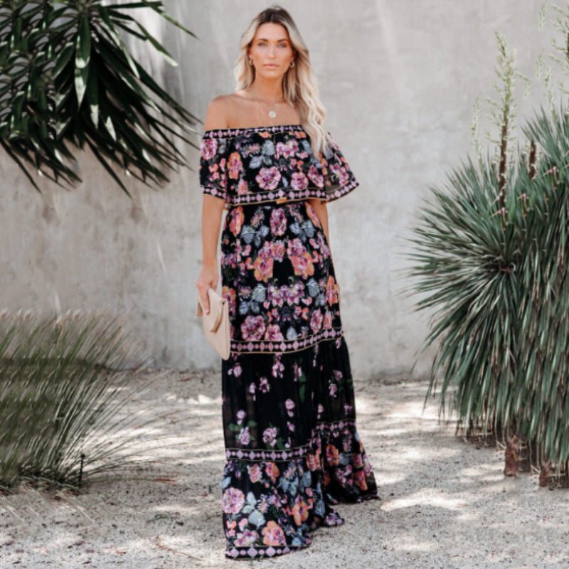 Off Shoulder - trykt maxi - kjole - NordHjem