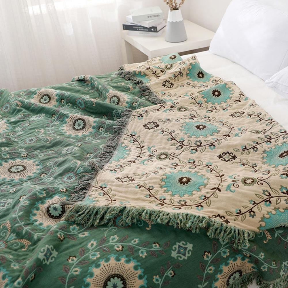 Retro mandala vendbart bomullspledd