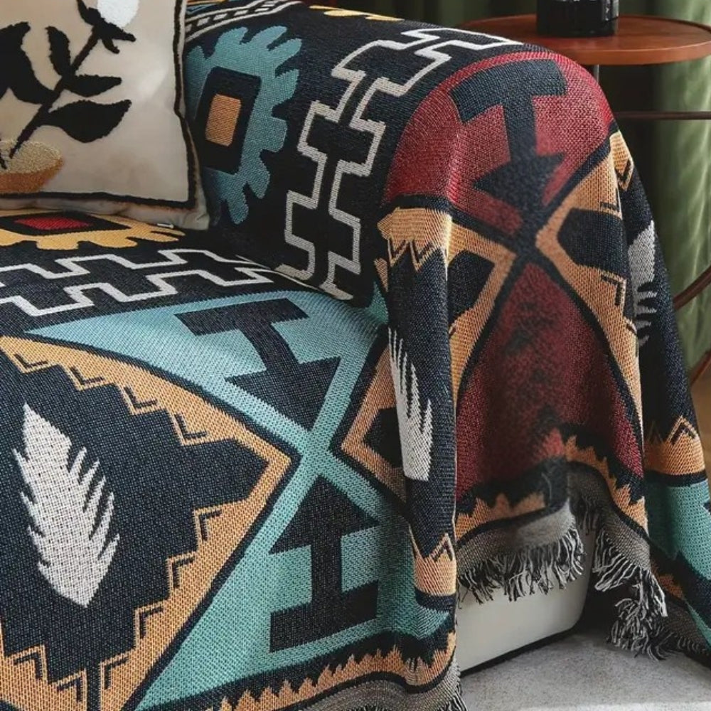 Sofatrekk med aztekisk geometrisk mønster