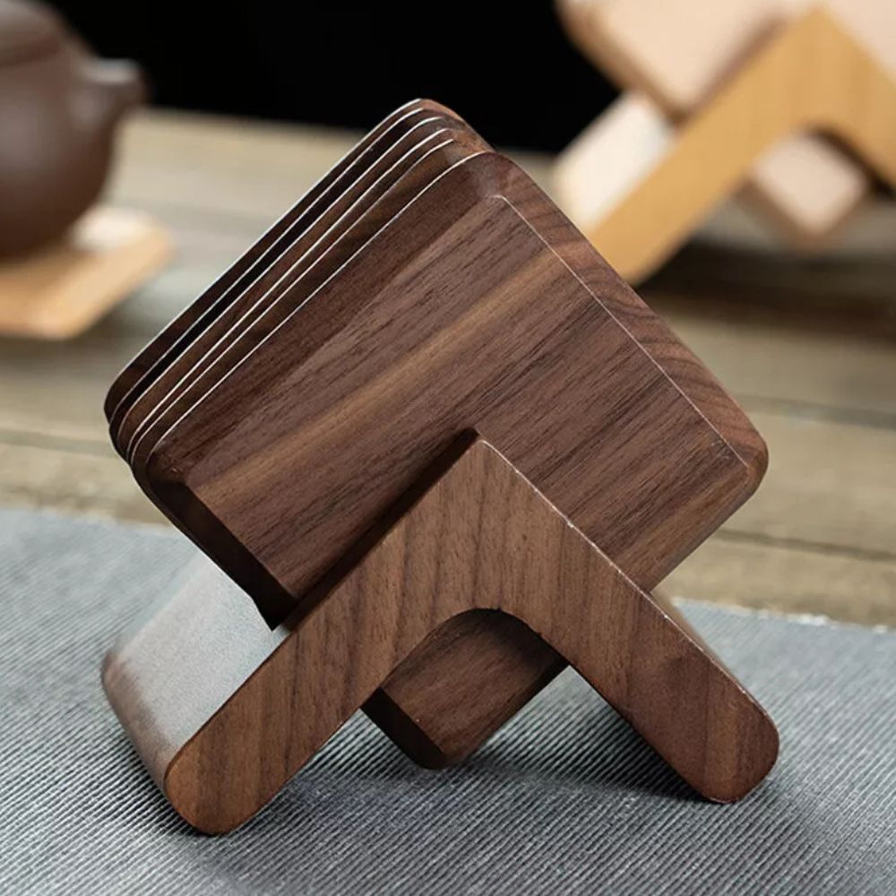Elegante glassbrikker i tre | 6 stk