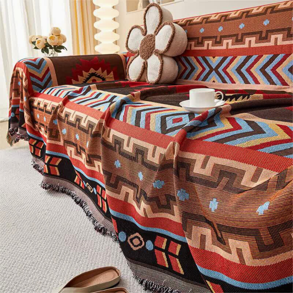 Sofatrekk med geometrisk boho-mønster