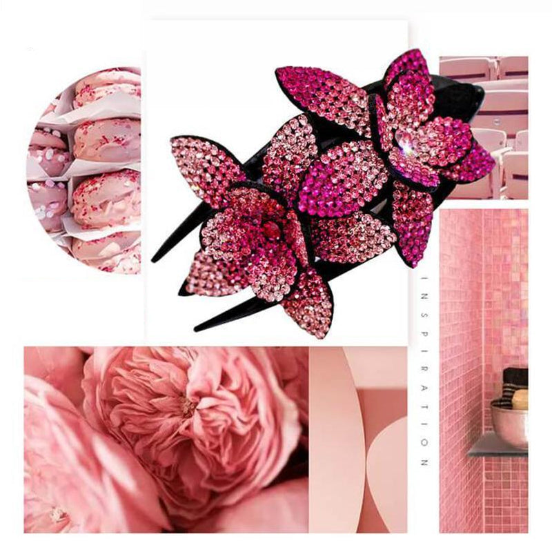 Rhinestone Double Flower Hårklemme