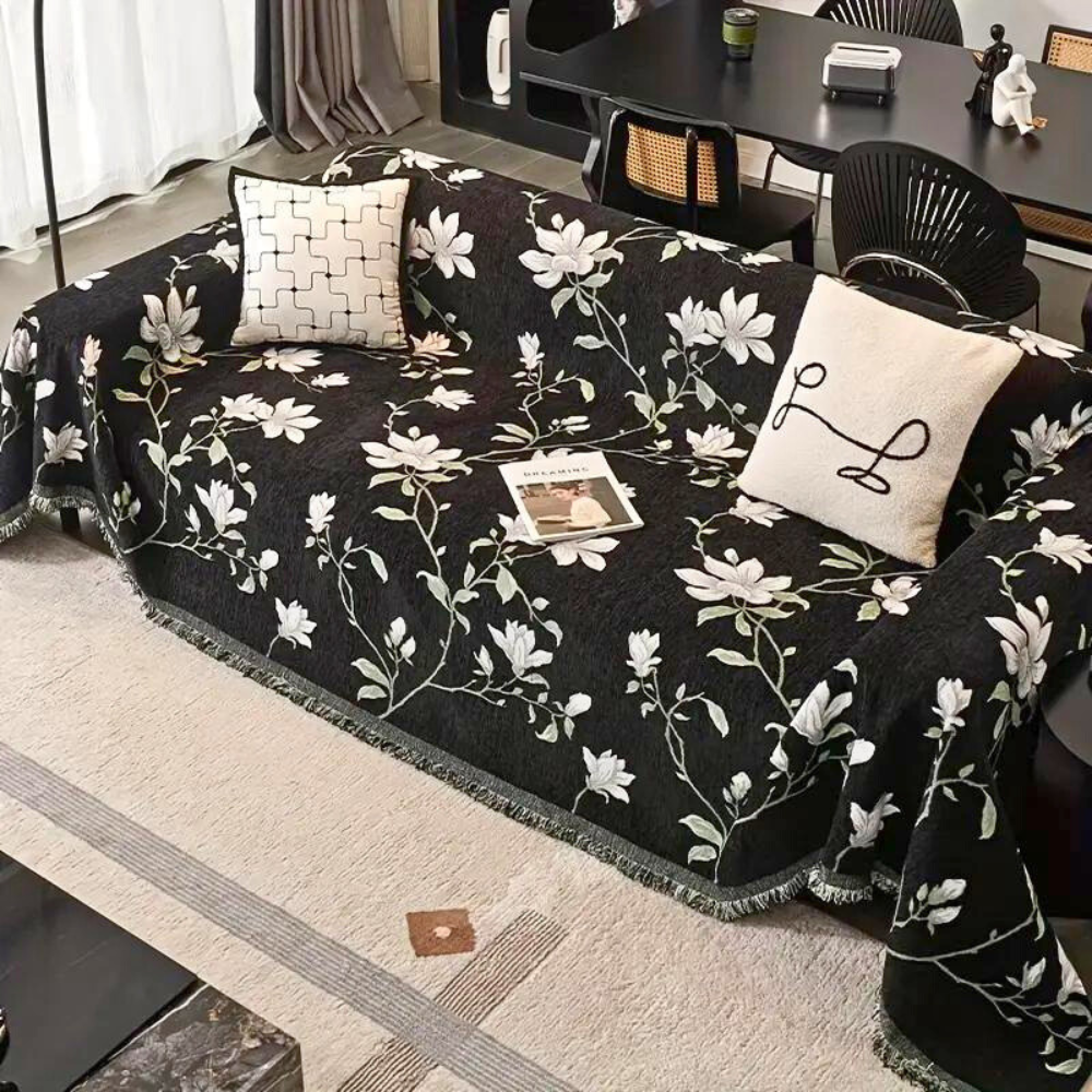 Vintage sofatrekk i blomstret chenille