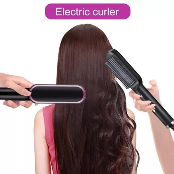 2-i-1 Hårbørste & Rettetang | Anti-Frizz, Glatt & Enkel Styling | PTC Oppvarming | For Alle Hårtyper & Skjegg