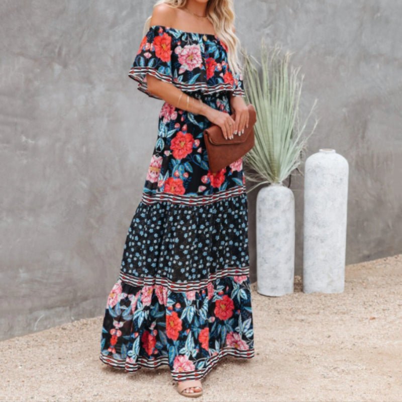 Off Shoulder - trykt maxi - kjole - NordHjem